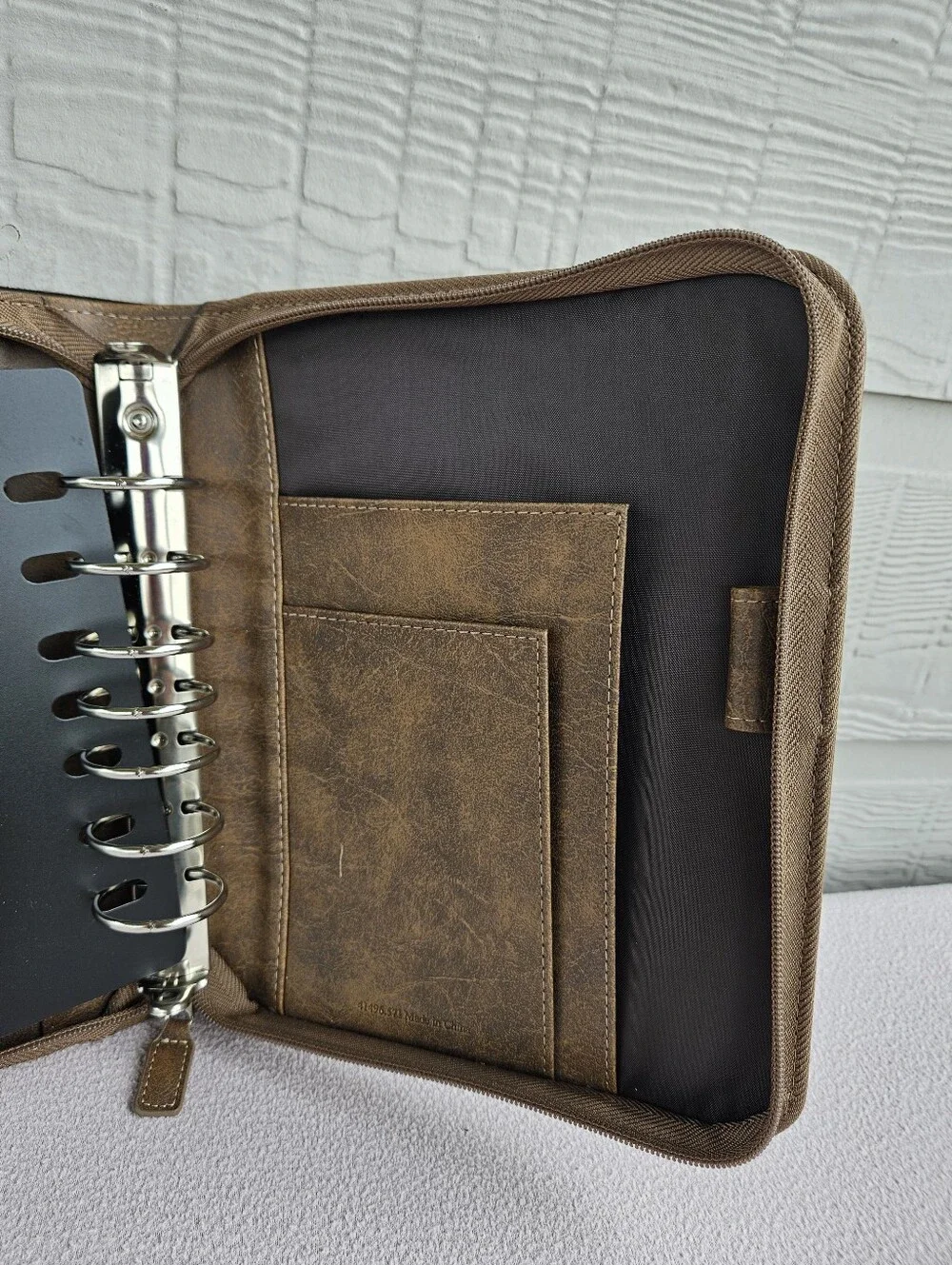 Franklin Covey Zip Binder Only Brown Faux Leather 7 Rings 1.5” Organizer Planner